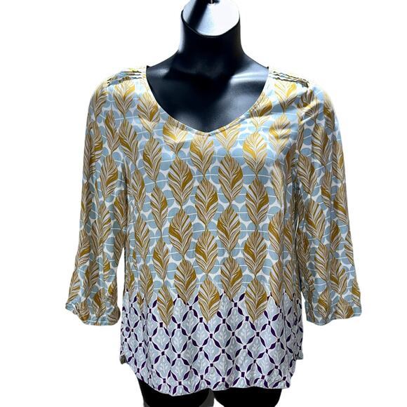 White Stuff Cordelia Top Multi Pattern Lightweight Quarter Sleeve Pull Over UK14 - Picture 2 of 7